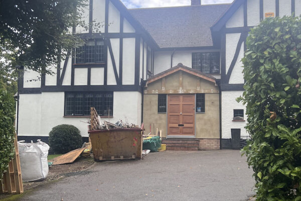 Small skip on customers drive in Old Ascott, Sutton Coldfield